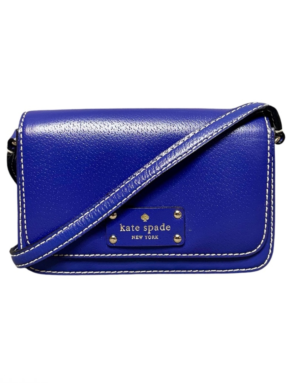 Kate Spade New York Cobalt Blue Adjustable Crossbody Bag Gold Confetti Interior